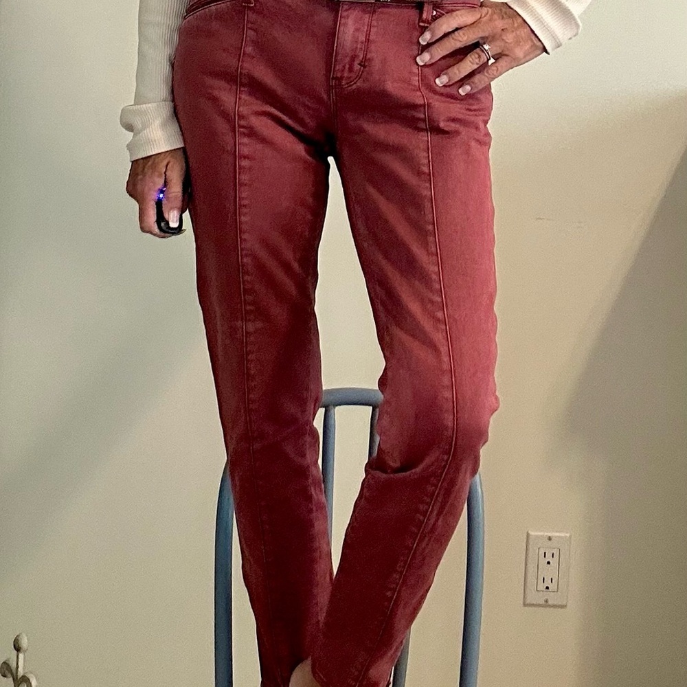 WHBM Rusty Rose Skimmer 2 Jeans Leather Trim VGC